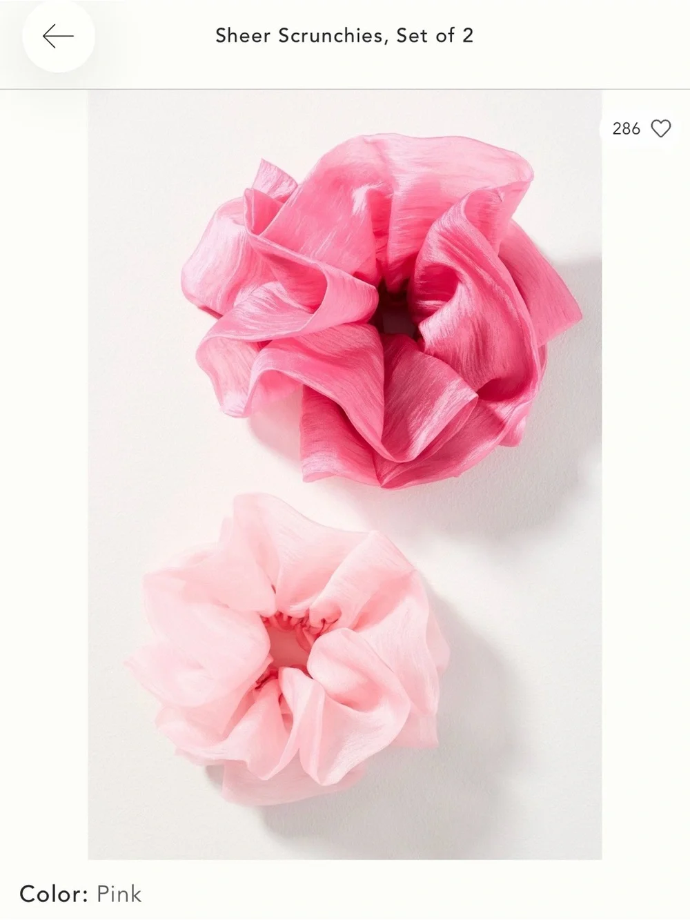 Anthropologie Sheer Pink Scrunchies Set of 2